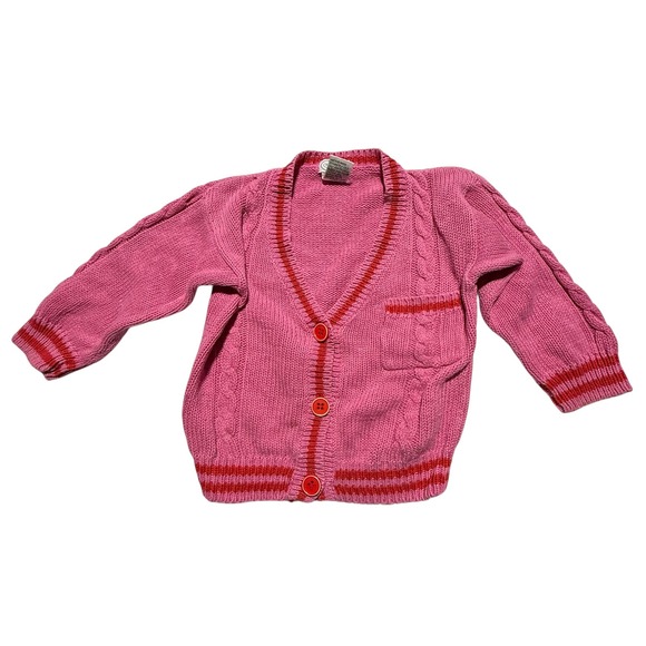 Izod Lacoste Other - Vintage Izod Lacoste Pink Cardigan Sweater Kids 2T Striped Cable Knit Alligator